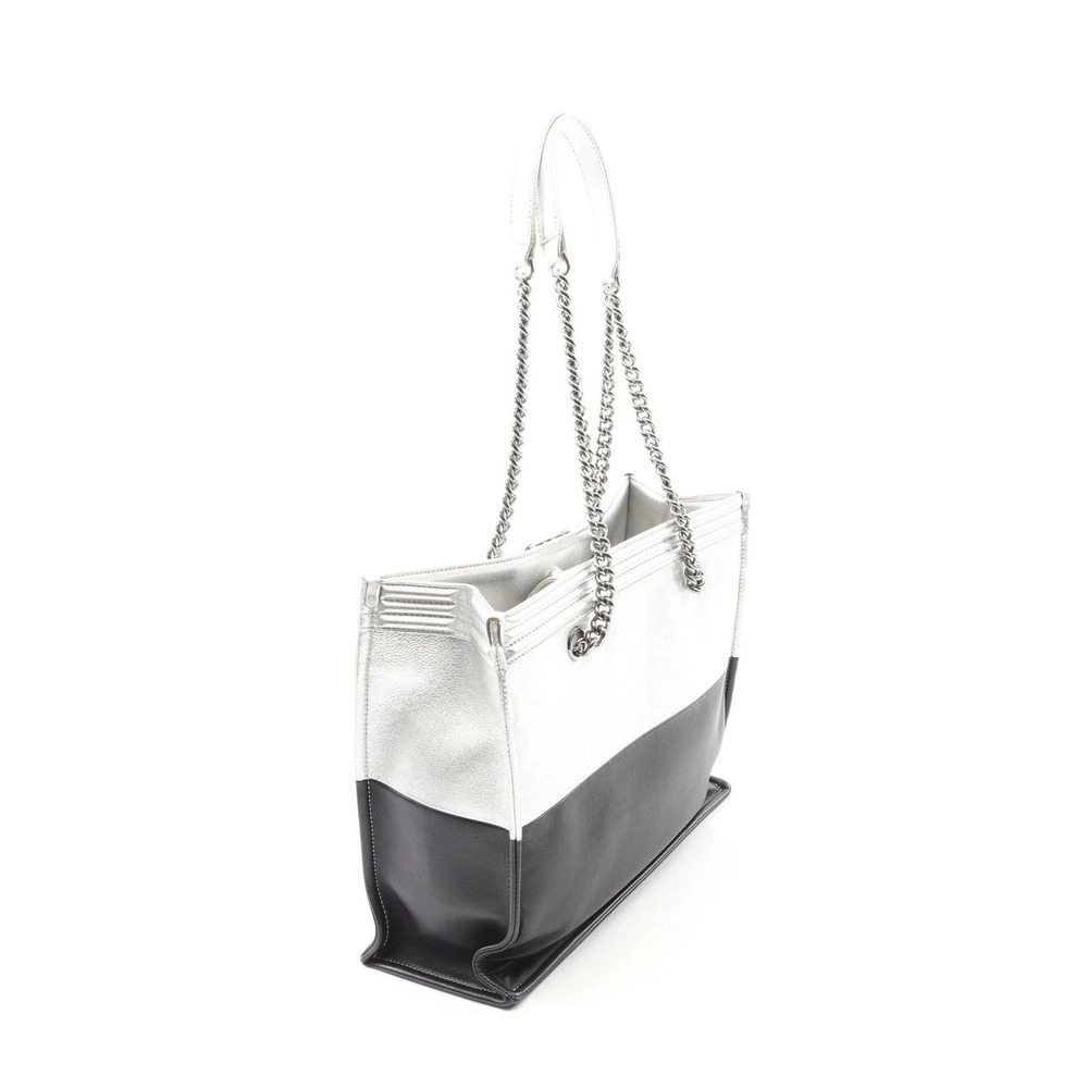 Chanel Boy Tote Bag Leather Silver Black - Picture 2 of 8